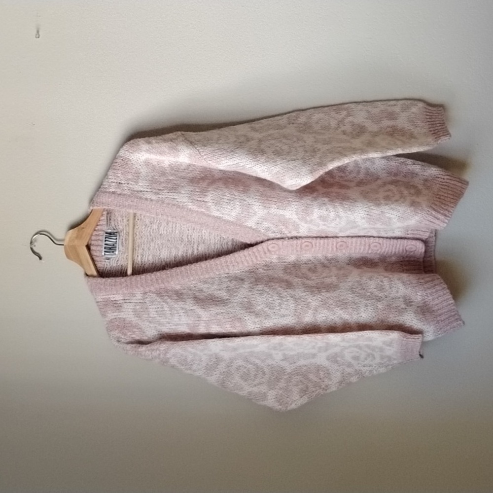 🍁🍂 Vintage Tarazzia Size L Floral Pink Knit Cardigan
